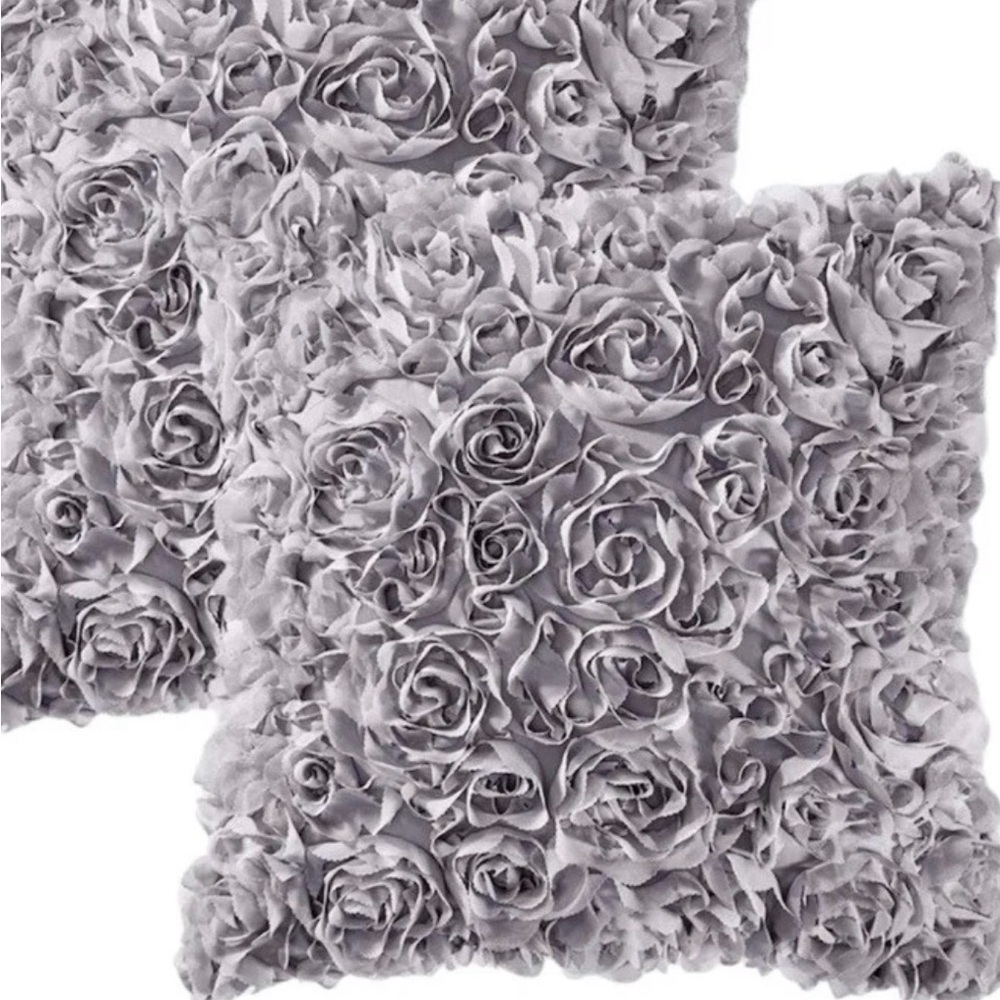 Gray Rose Pattern Throw Pillows